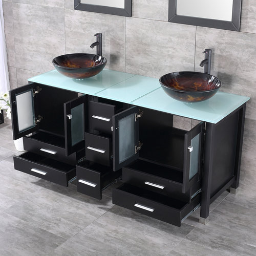 Latitude Run® Roode 60" Double Bathroom Vanity Set with Mirror